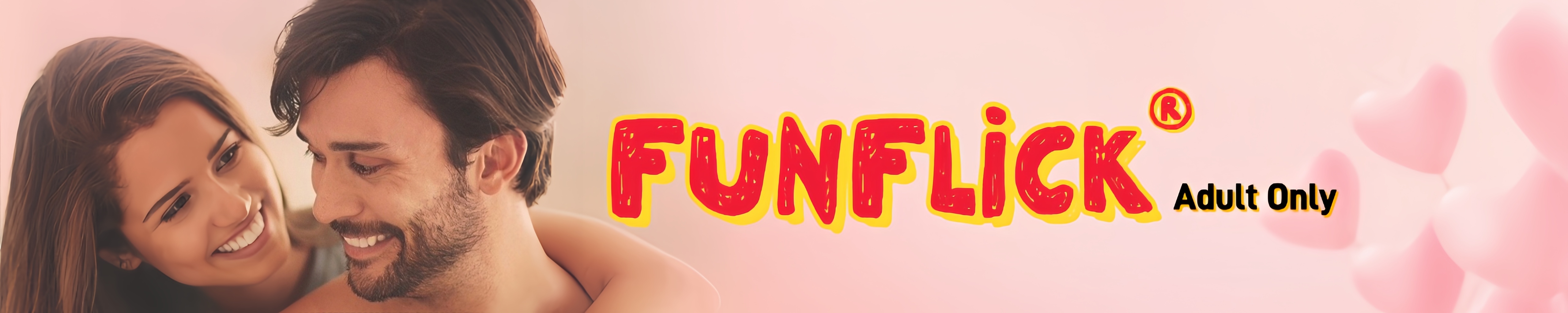 FunFlick adult-only store banner featuring a smiling couple