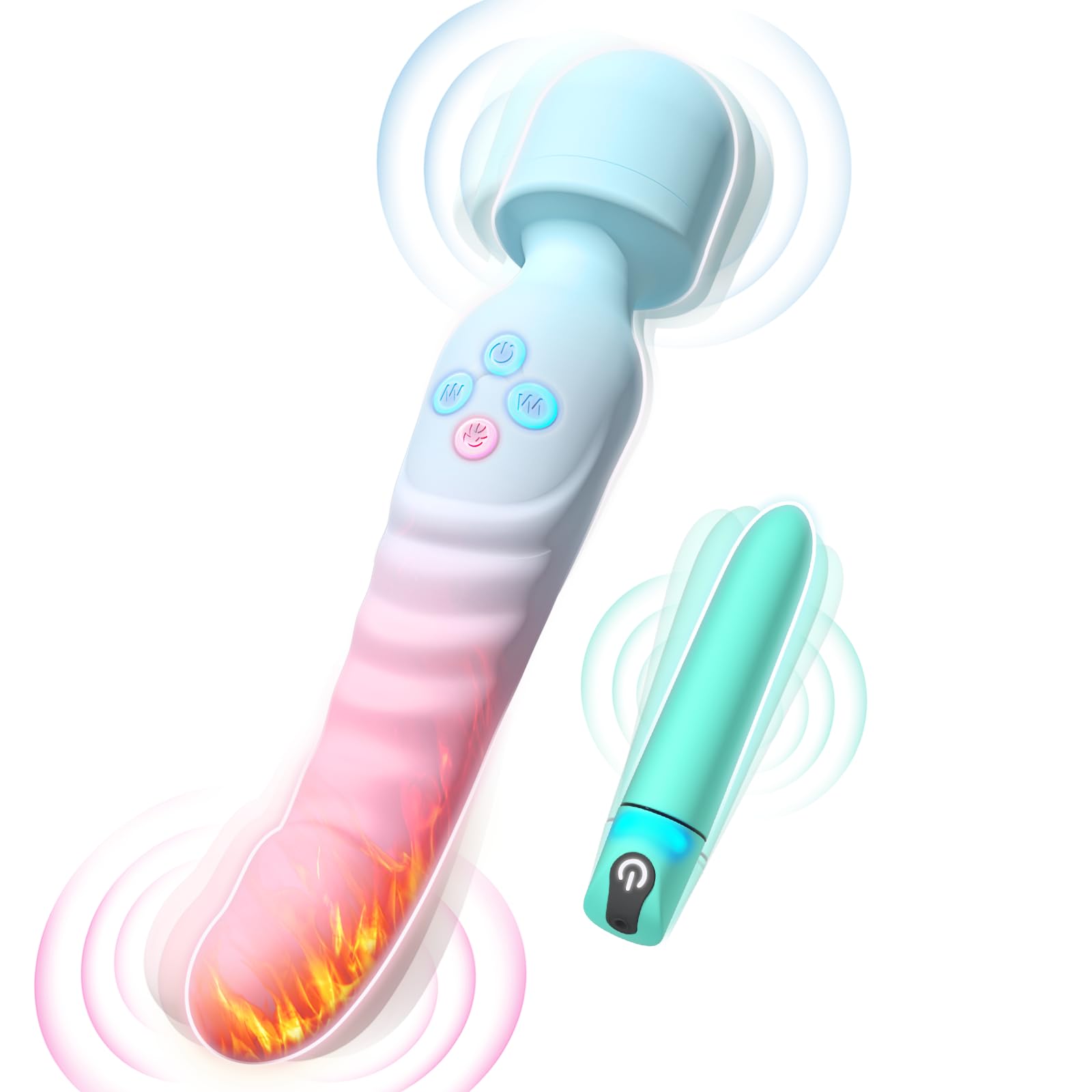 FunFlick blue heated massage wand with green compact massager