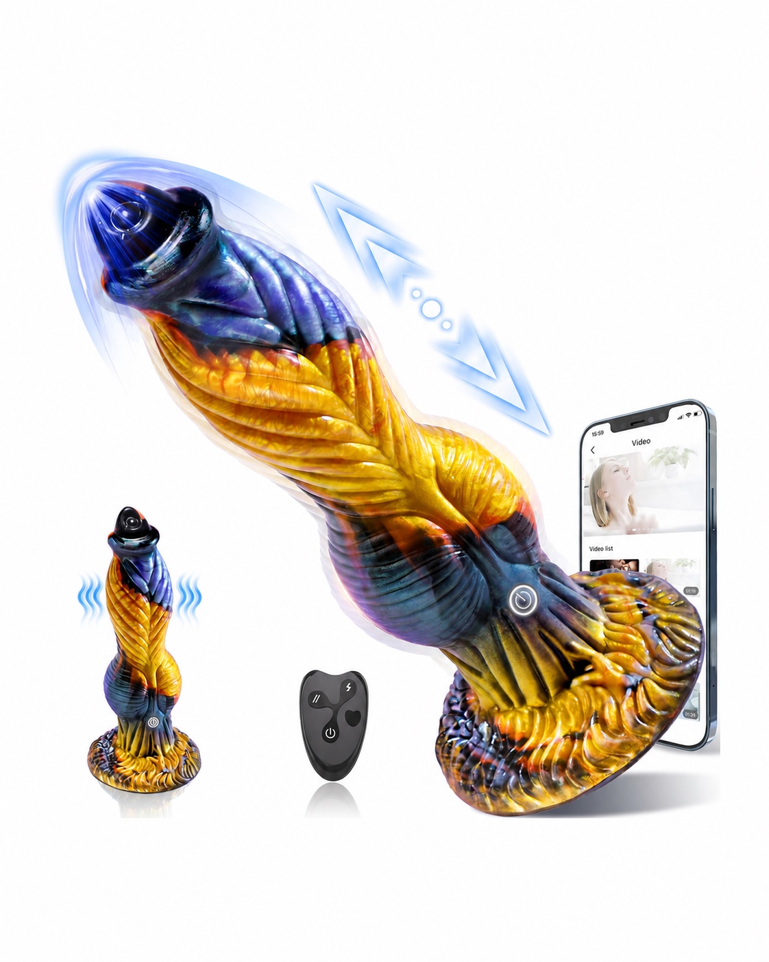 Multicoloured FunFlick fantasy thrusting dildo vibrator with remote control