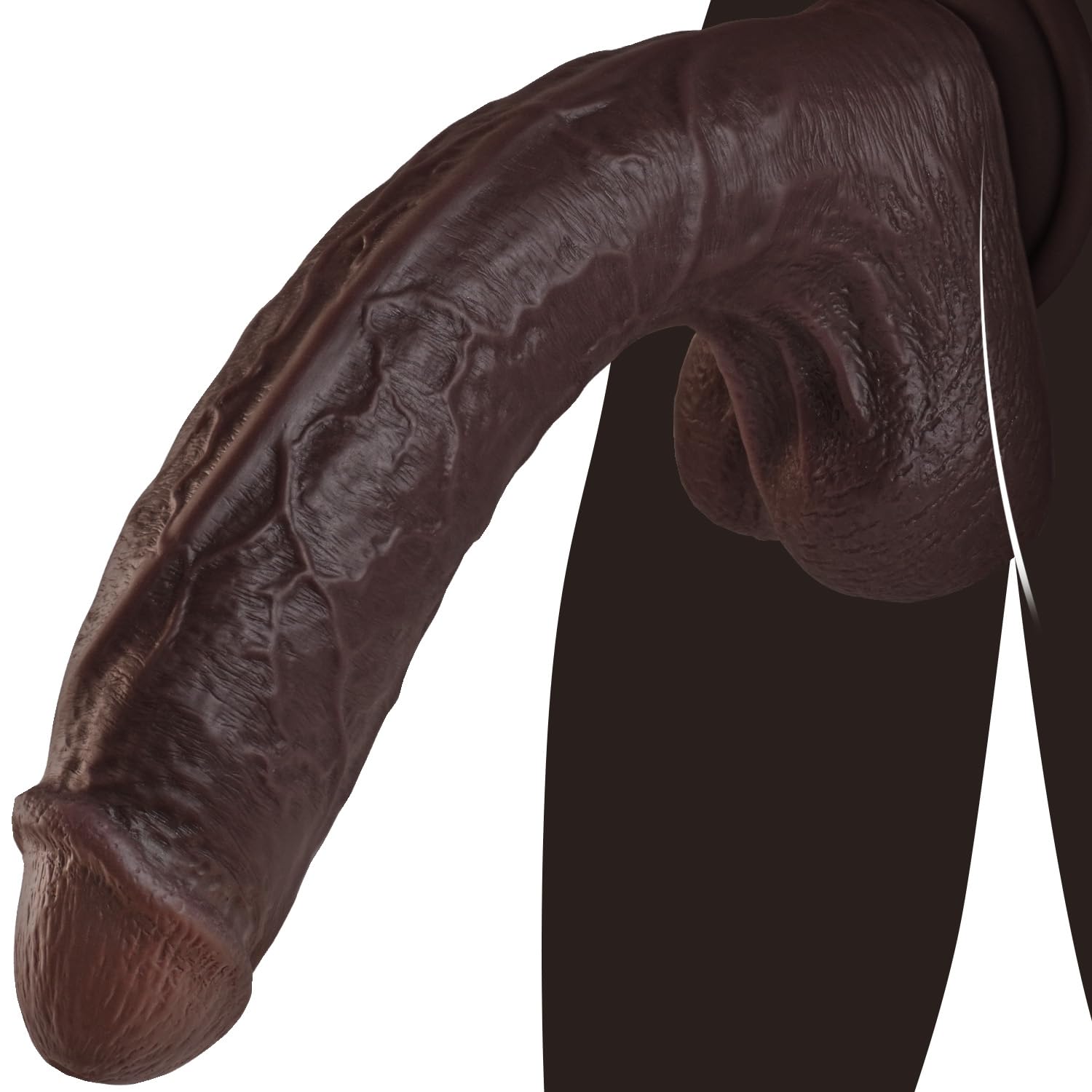 Large realistic black silicone dildo with suction cup base
